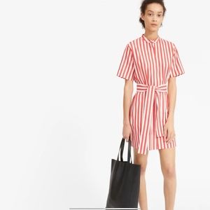 Everlane Orange Striped 100% Cotton Collarless Belted Shirtdress